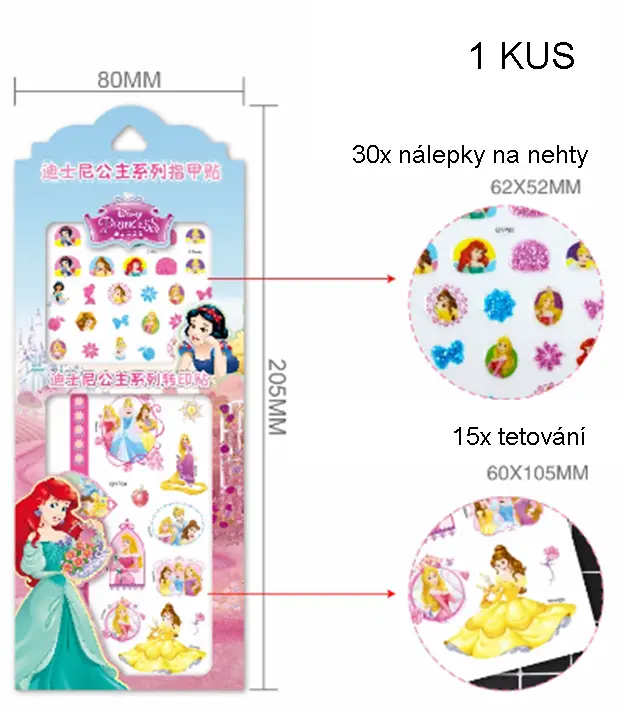 Set nálepek na nehty a tetování - DISNEY PRINCEZNY 3