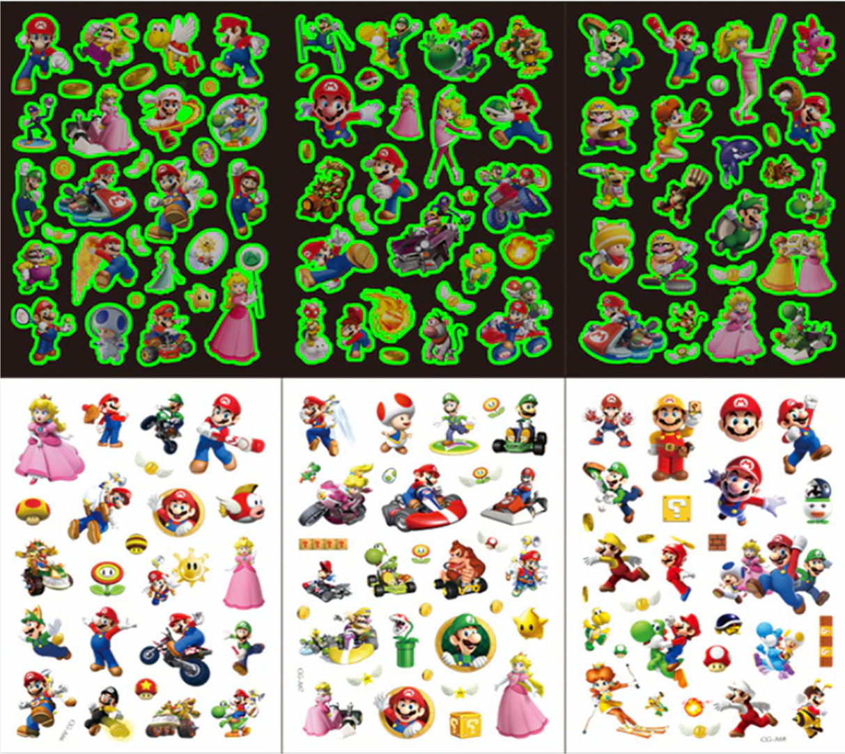 Dětské dočasné tetování - SVÍTÍCÍ VE TMĚ - SUPER MARIO BROS. 4