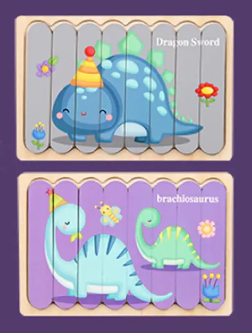 Oboustranné dřevěné puzzle (S) - DINOSAURUS