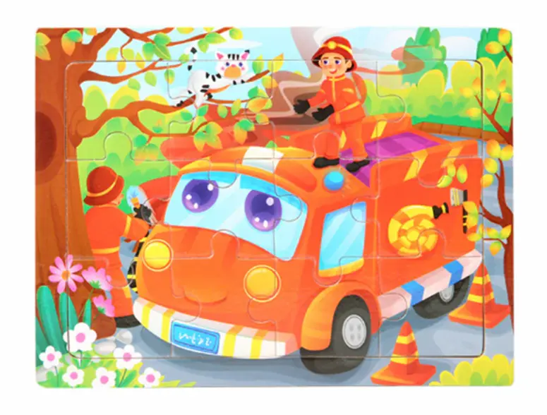 Dřevěné puzzle pro nejmenší (M) - HASIČSKÉ AUTO