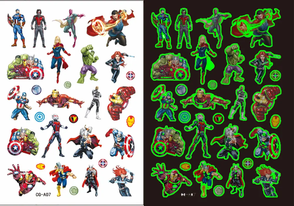 Dětské dočasné tetování - THE AVENGERS 1 - SVÍTÍCÍ VE TMĚ