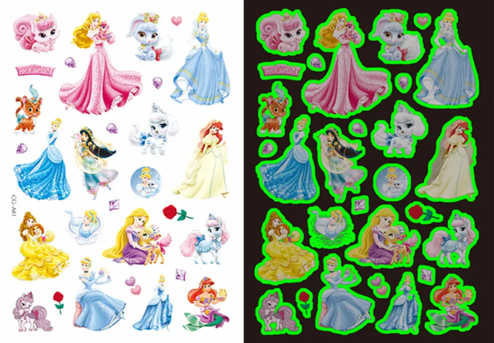 Dětské dočasné tetování - SVÍTÍCÍ VE TMĚ - DISNEY PRINCEZNY 1