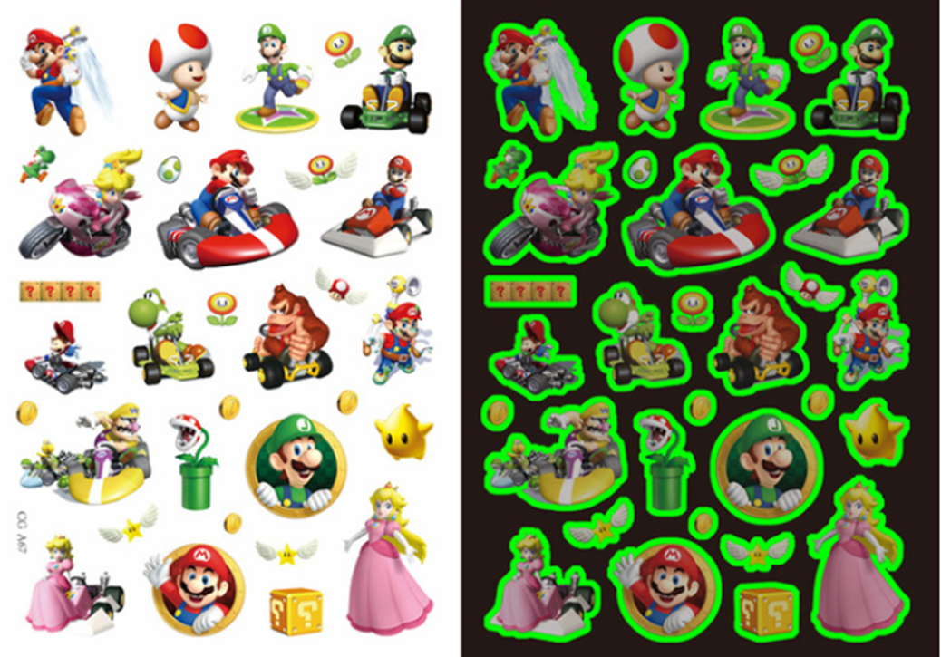 Dětské dočasné tetování - SVÍTÍCÍ VE TMĚ - SUPER MARIO BROS. 5