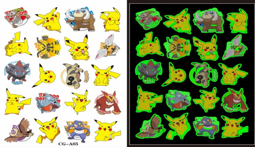 Dětské dočasné tetování - SVÍTÍCÍ VE TMĚ - POKÉMON - PIKACHU 3