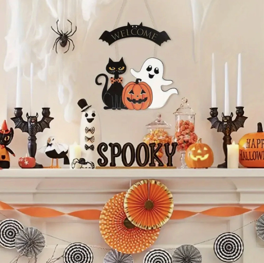 Dekorace na dveře - HALLOWEEN - KOČKA
