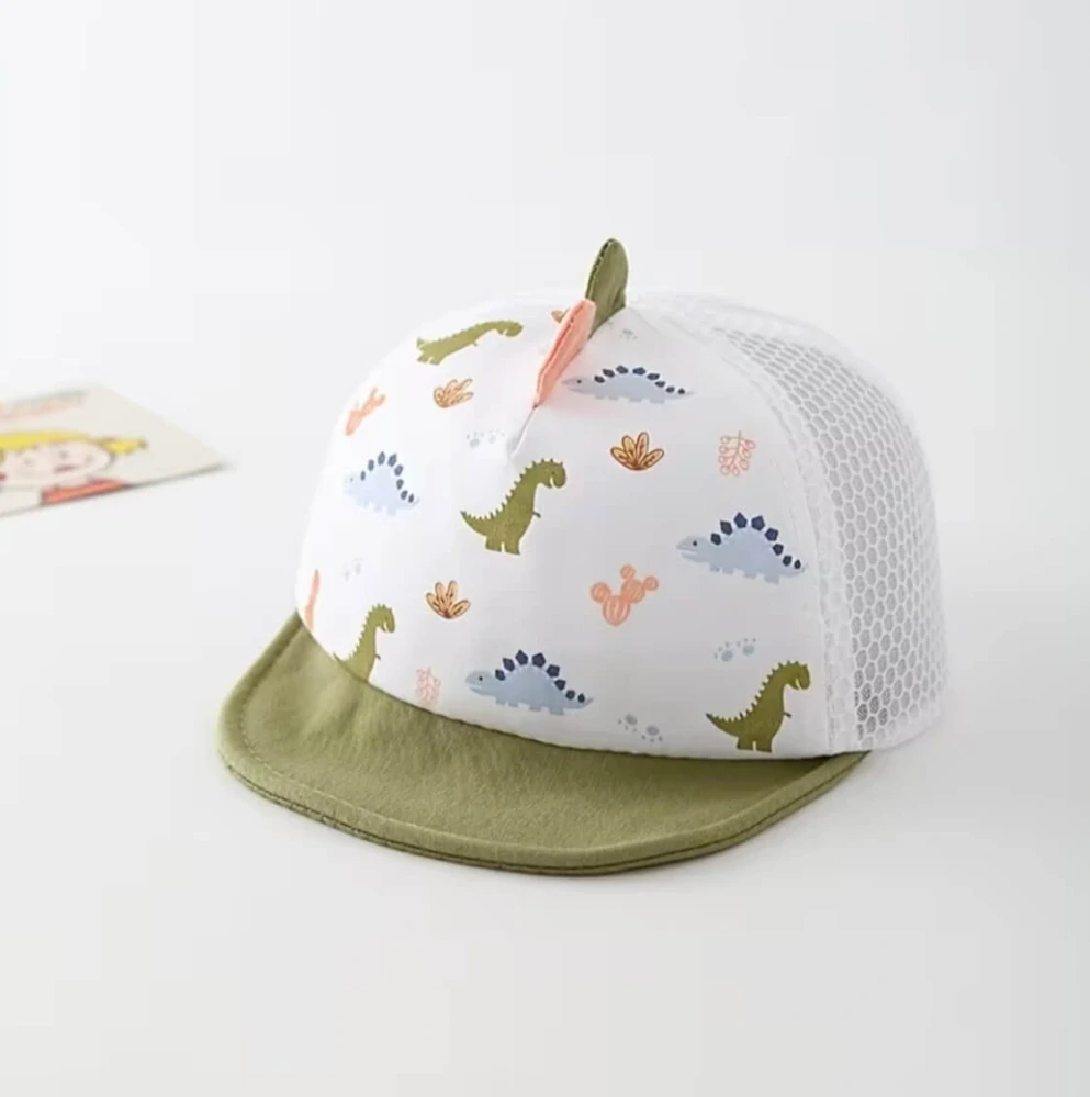 Dětská kšiltovka s dinosaury a hřebínkem - DINO - ZELENÁ (3-12 m)