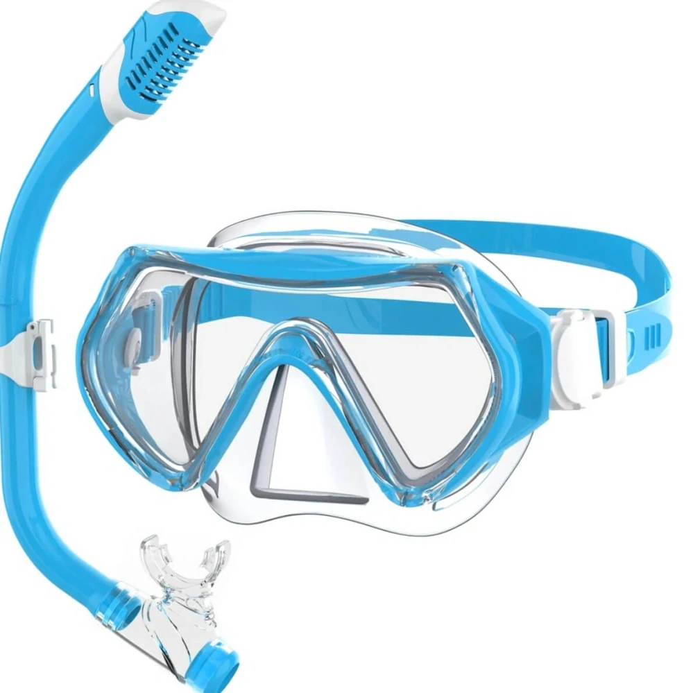 Dětský potápěčský set - Potápěčské brýle s tvrzeným sklem a šnorchl Dry Top - MODRÉ (5-16 let) - M