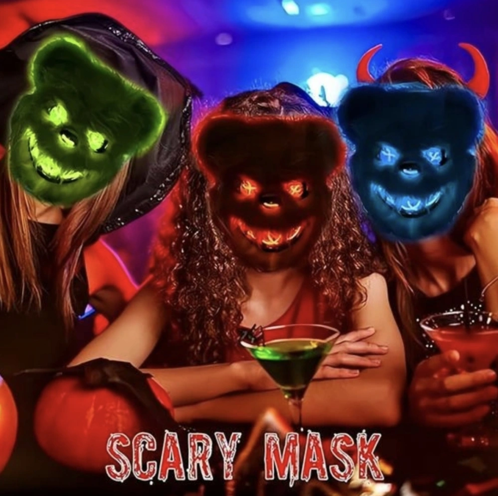 Svítící LED maska – Hororový medvídek - Zelená
