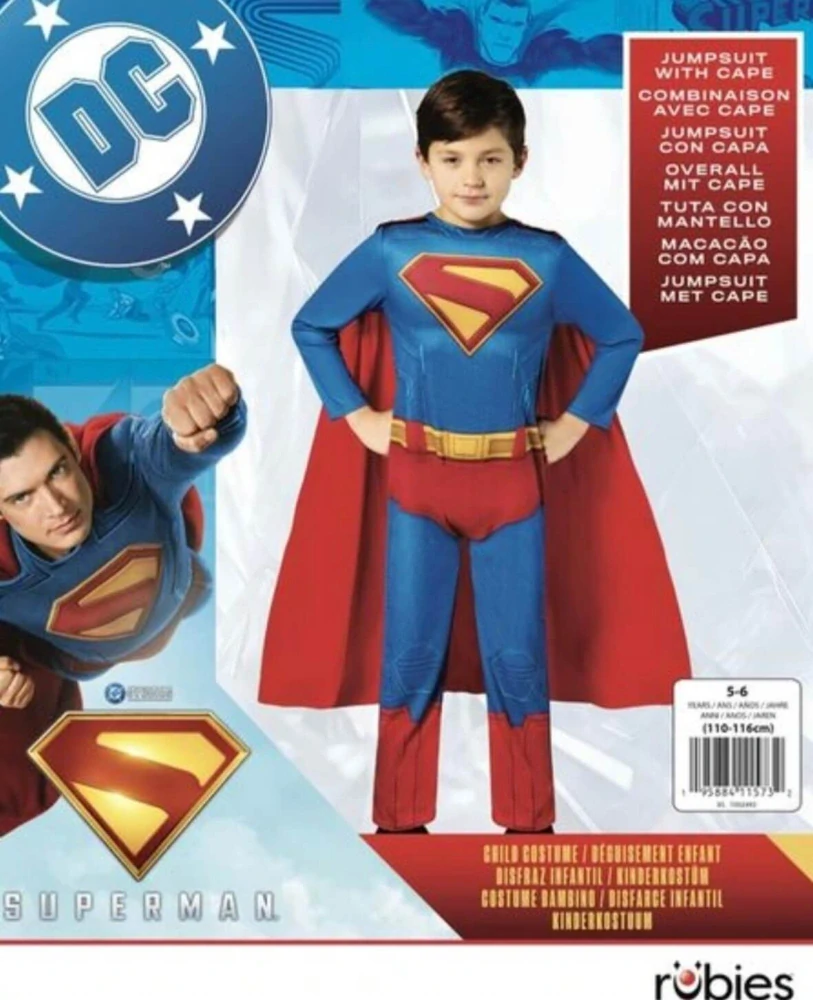 Dětský kostým Superman s pláštěm – Rubies, Velikost 110–116 cm (5–6 let)