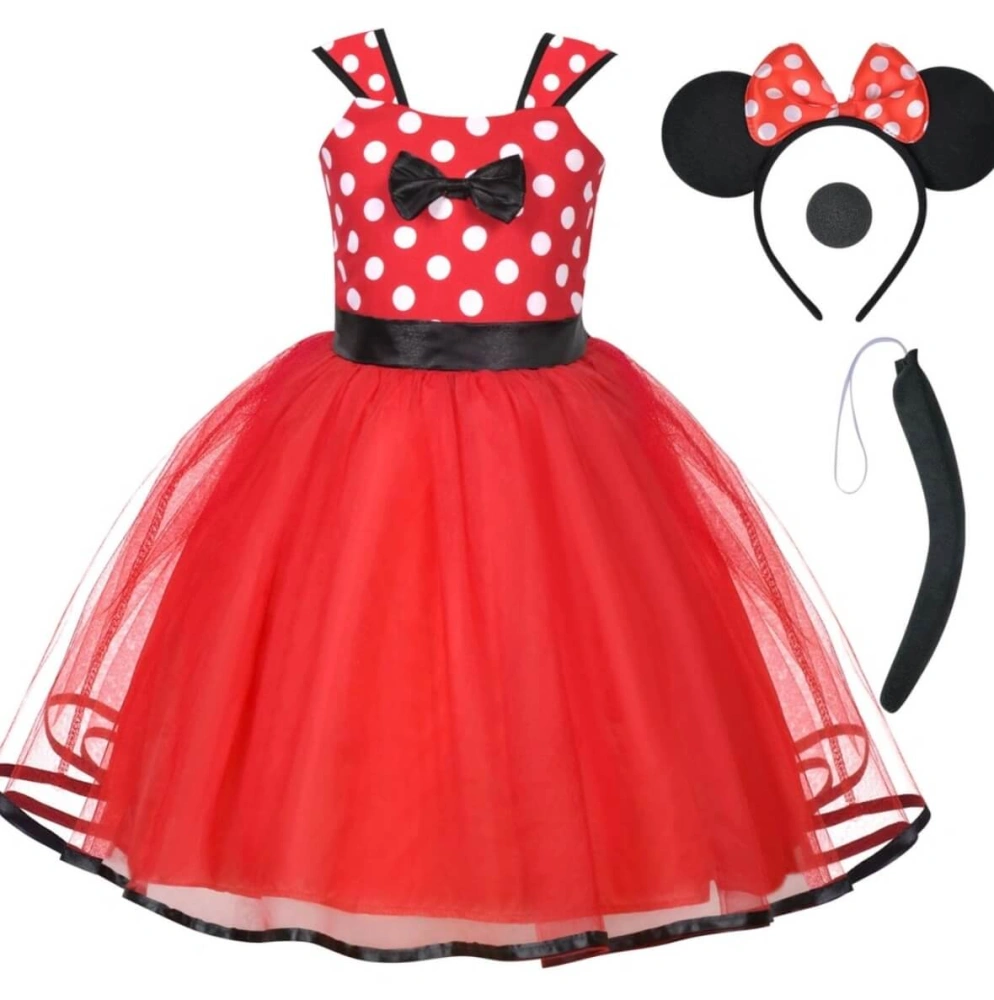 Dětský kostým Myška / Minnie s čelenkou, nosánkem a ocáskem – Velikost 110 (2–3 roky)