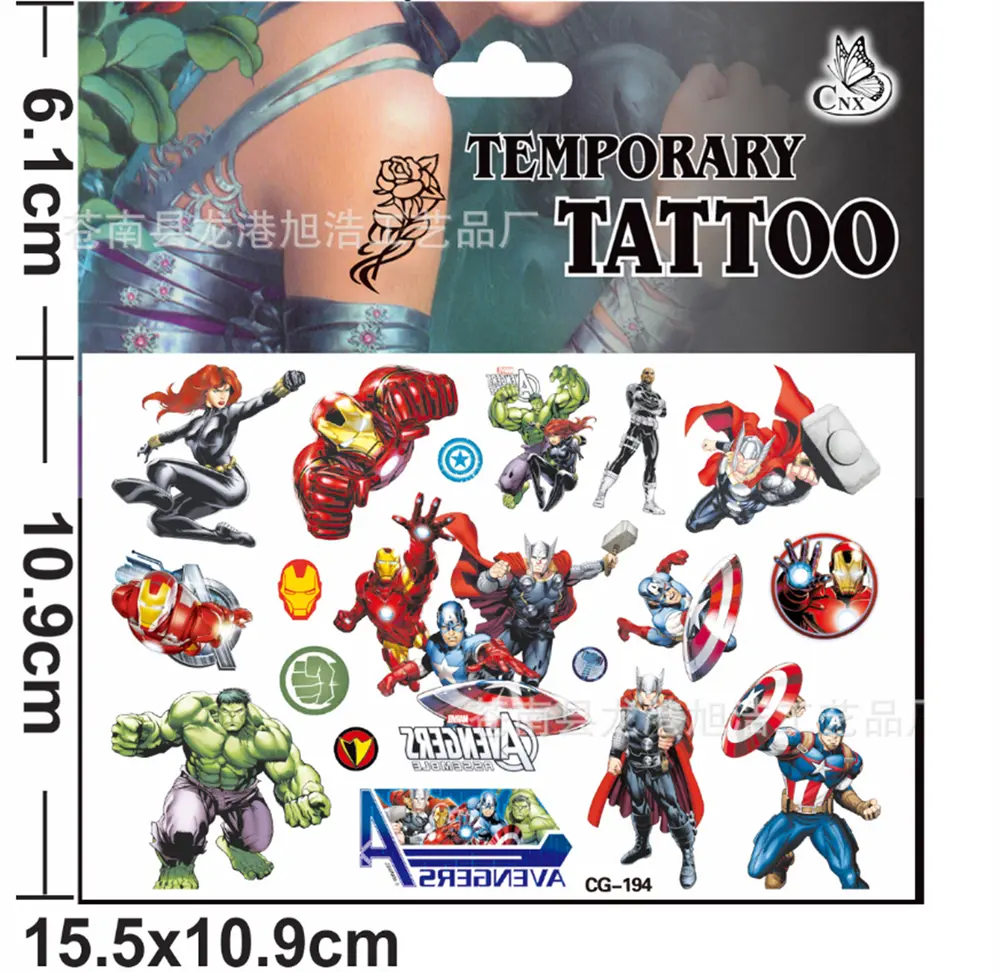 Dětské dočasné tetování - THE AVENGERS 4