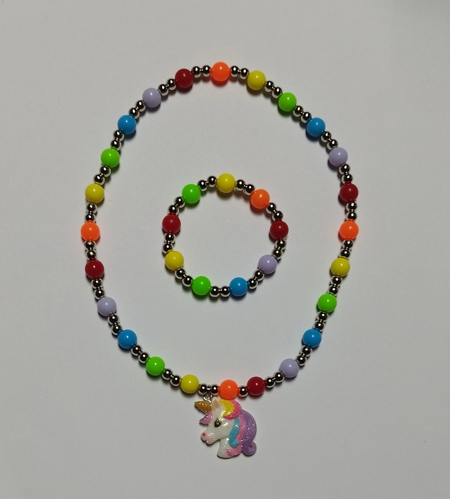 Set (náramek + náhrdelník) - JEDNOROŽEC - Duhový