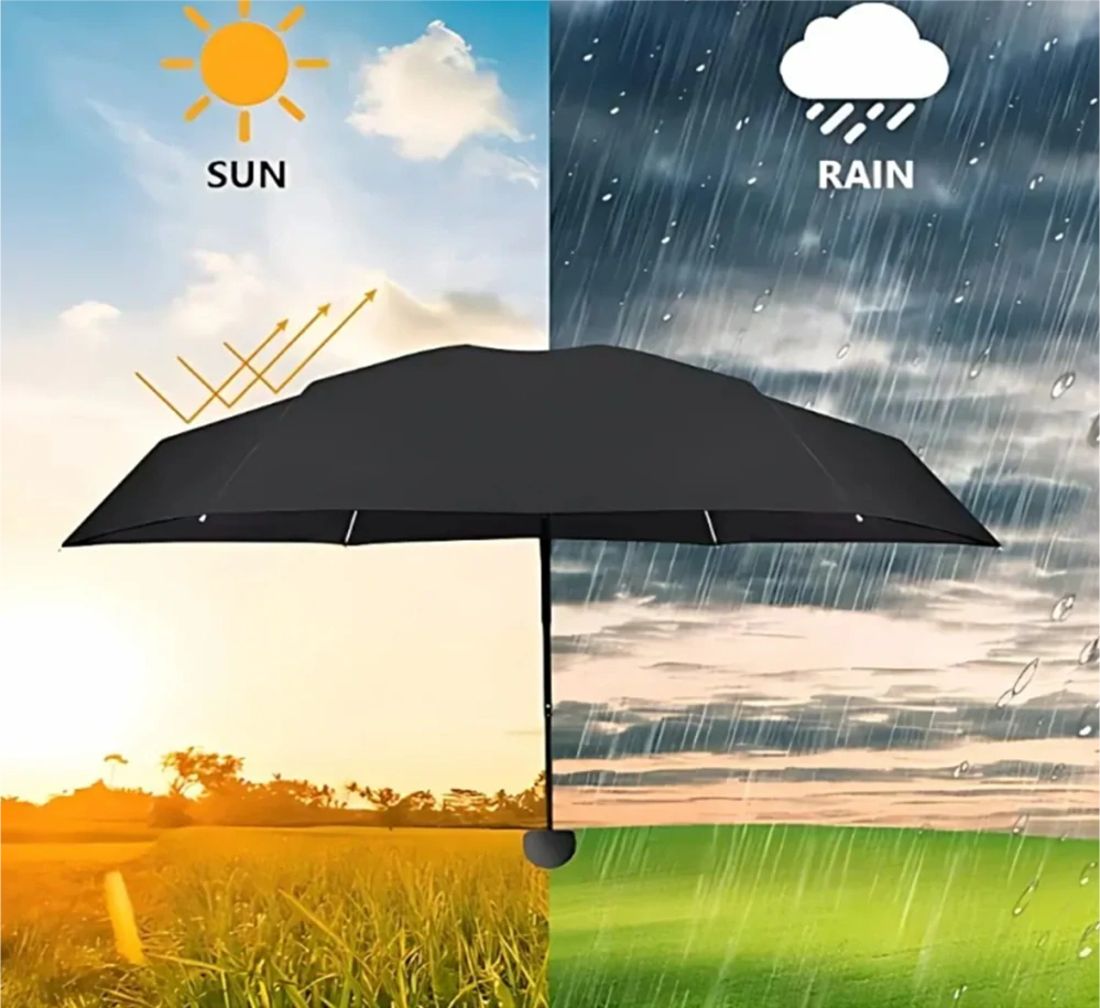 Malý skládací deštník S UV Ochranou a pouzdrem - ČERNÝ