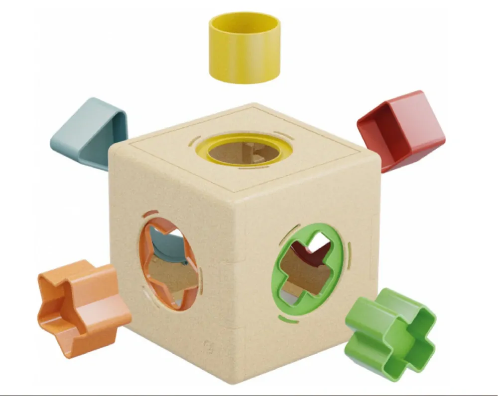 Velká vkládací kostka KUBO SHAPE PLAY BIO - TVARY