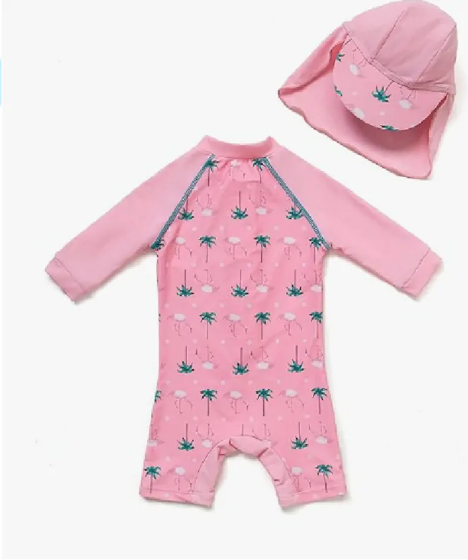 Jednodílné plavky/overal s 3/4 rukávy a čepicí (9-12 m) - PALMY