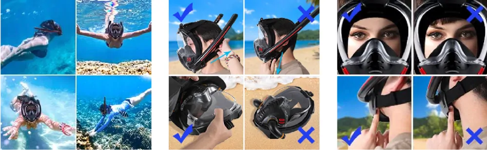 Potápěčská maska s dvojitou trubicí - ČERNÁ - (S/M)