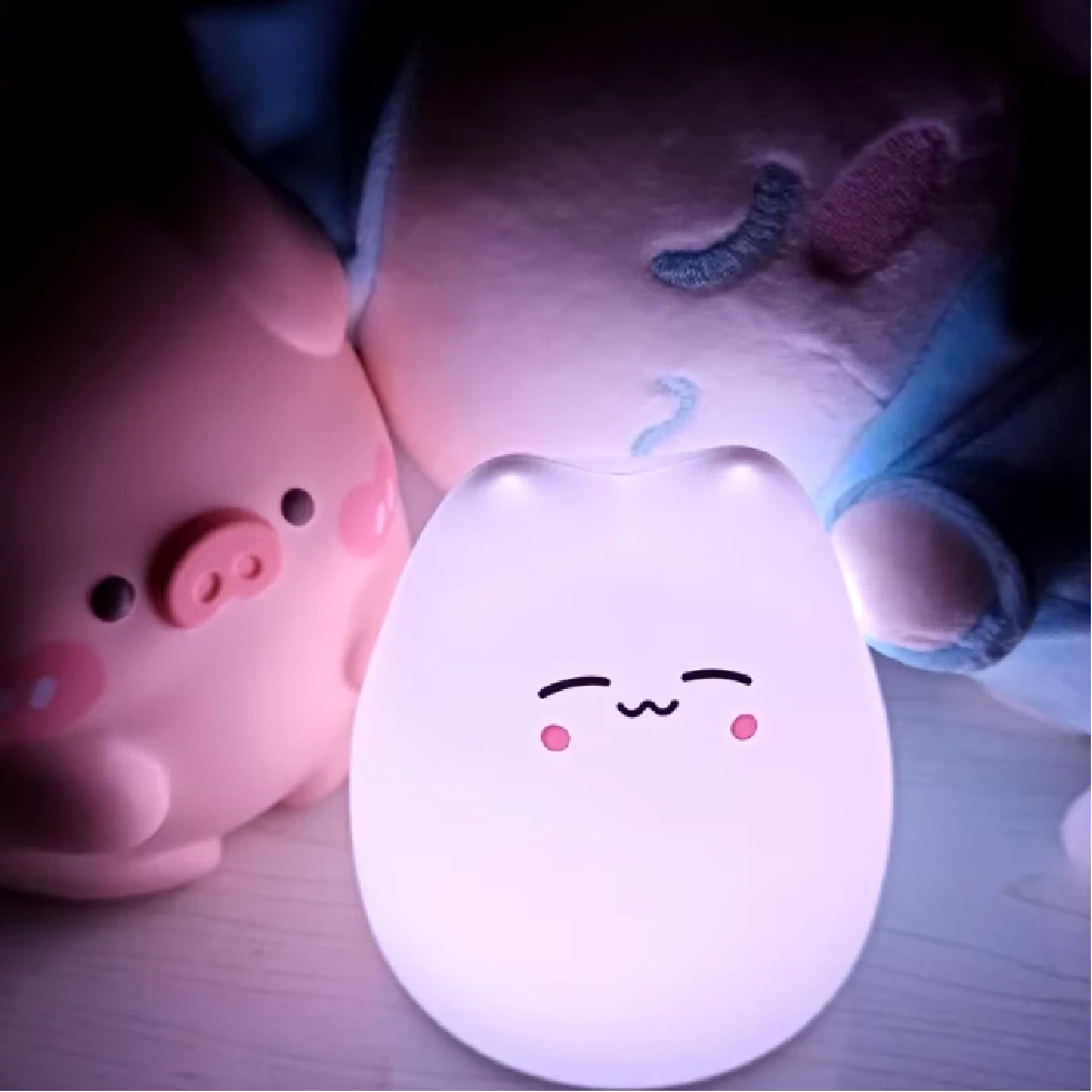 Dotyková silikonová LED noční lampička na baterky - KOČKA