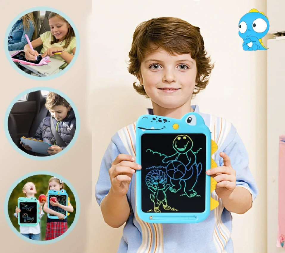 Velký LCD tablet na kreslení a psaní pro děti - DINOSAURUS - MODRÝ