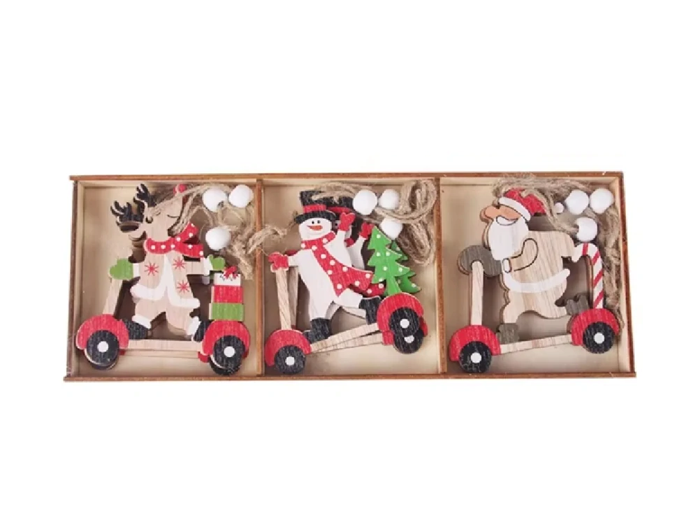 Dřevěné vánoční ozdoby na stromeček - KOLOBĚŽKY - 9 ks