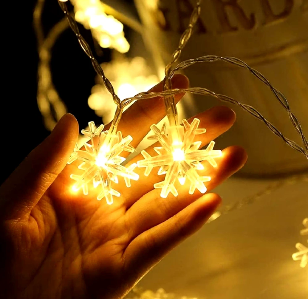 Vánoční LED řetěz - 5 m - 50 LED - SNĚHOVÁ VLOČKA - TEPLÁ BÍLÁ