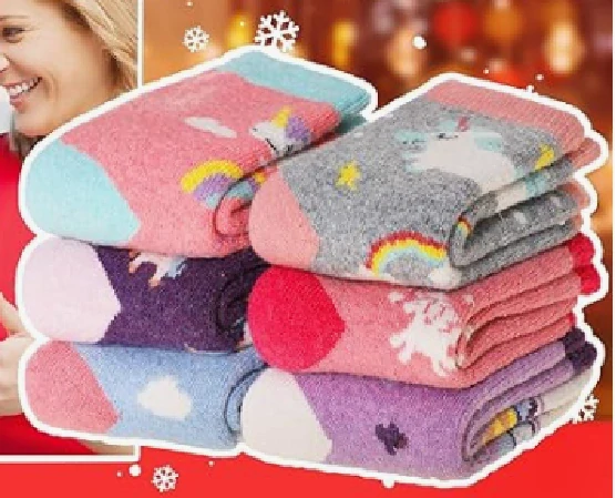 Teplé vlněné ponožky - JEDNOROŽEC - SVĚTLE MODRÉ (12-36m) - 1 pár