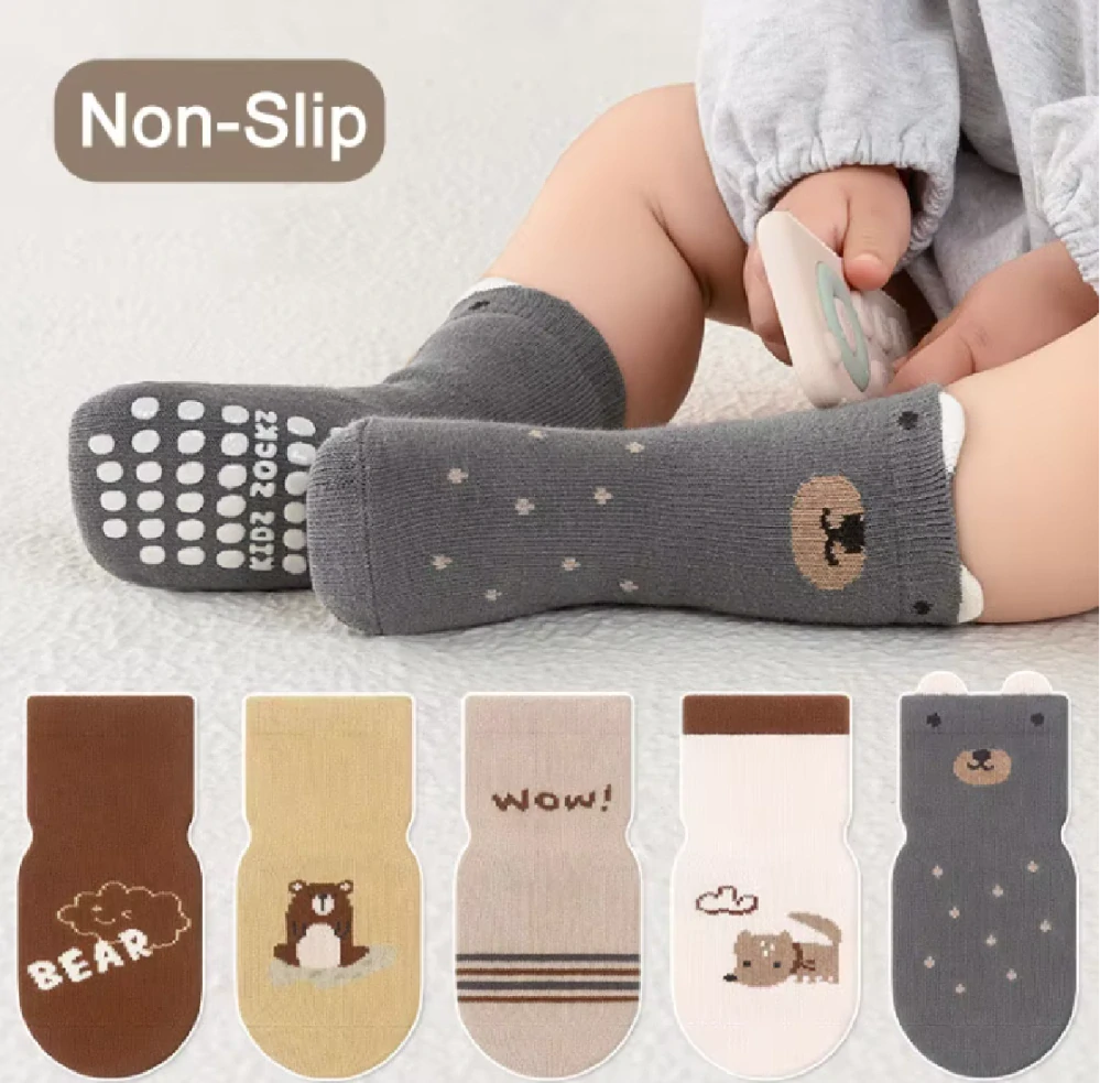 Protiskluzové ponožky - TMAVĚ ŠEDÉ - MEDVÍDEK - (12-36m) M