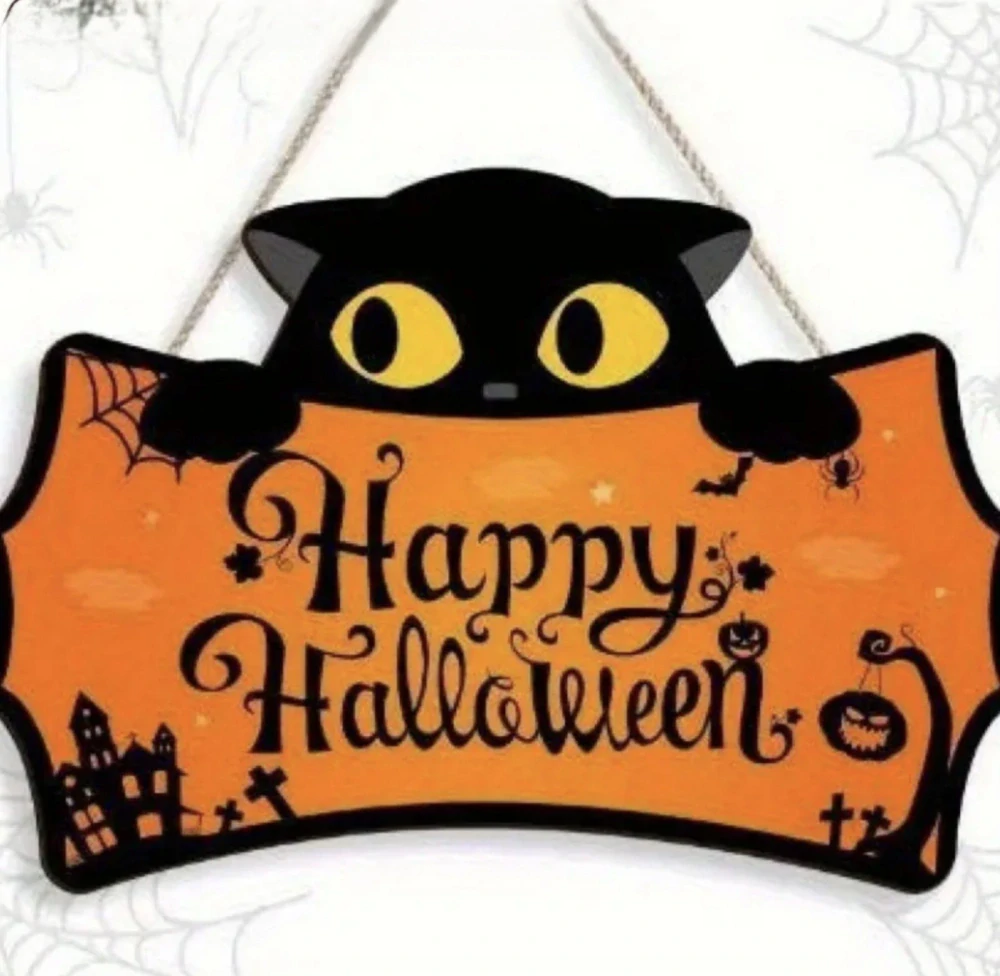 Malá dekorace na dveře - HALLOWEEN - KOČKA