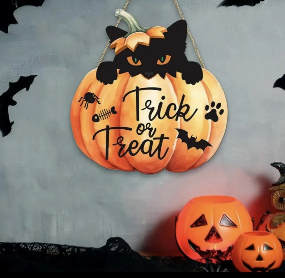 Dekorace na dveře - HALLOWEEN - KOČKA