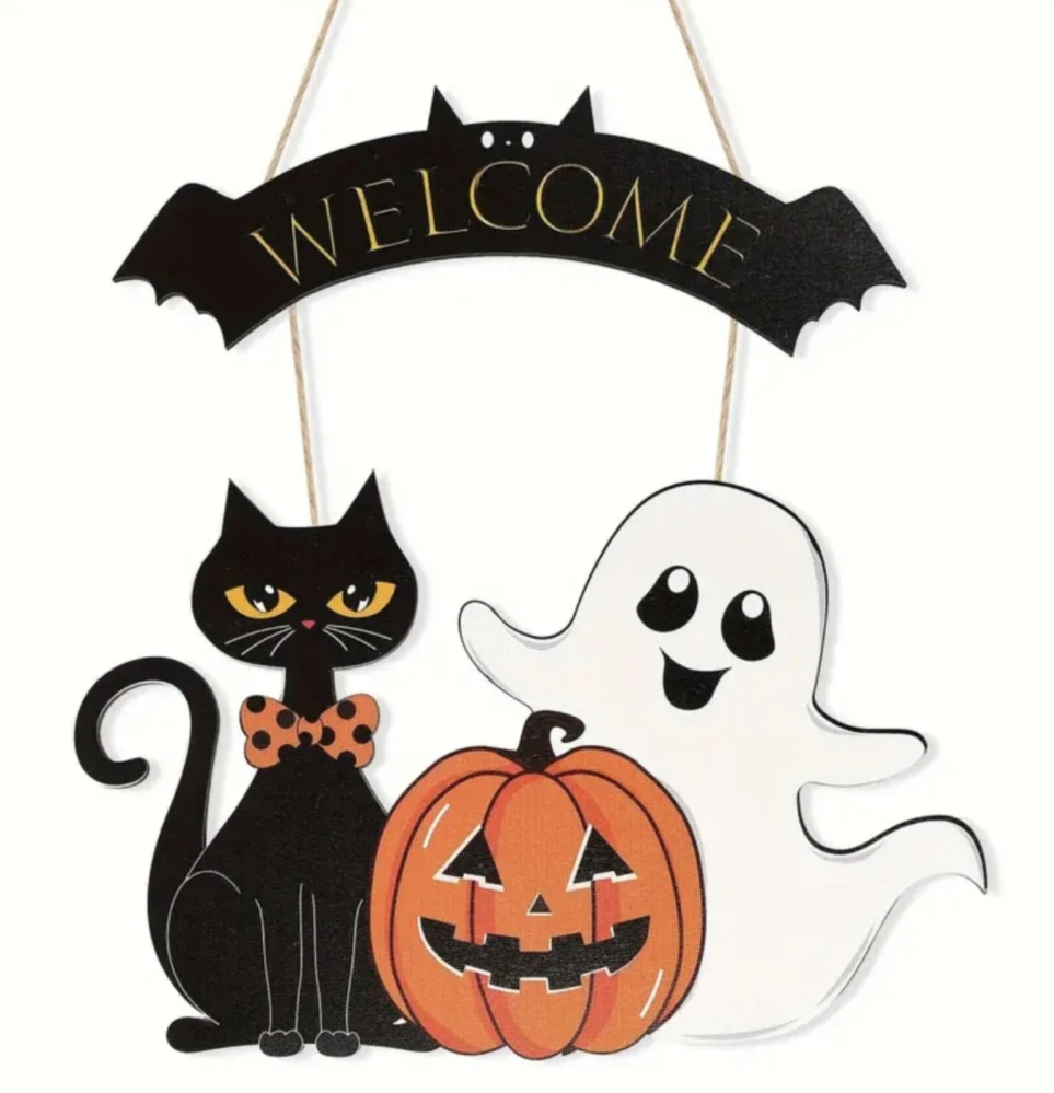 Dekorace na dveře - HALLOWEEN - KOČKA