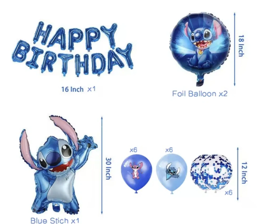 Set balónků k narozeninám - POHÁDKA LILO A STITCH - STITCH - 34 ks