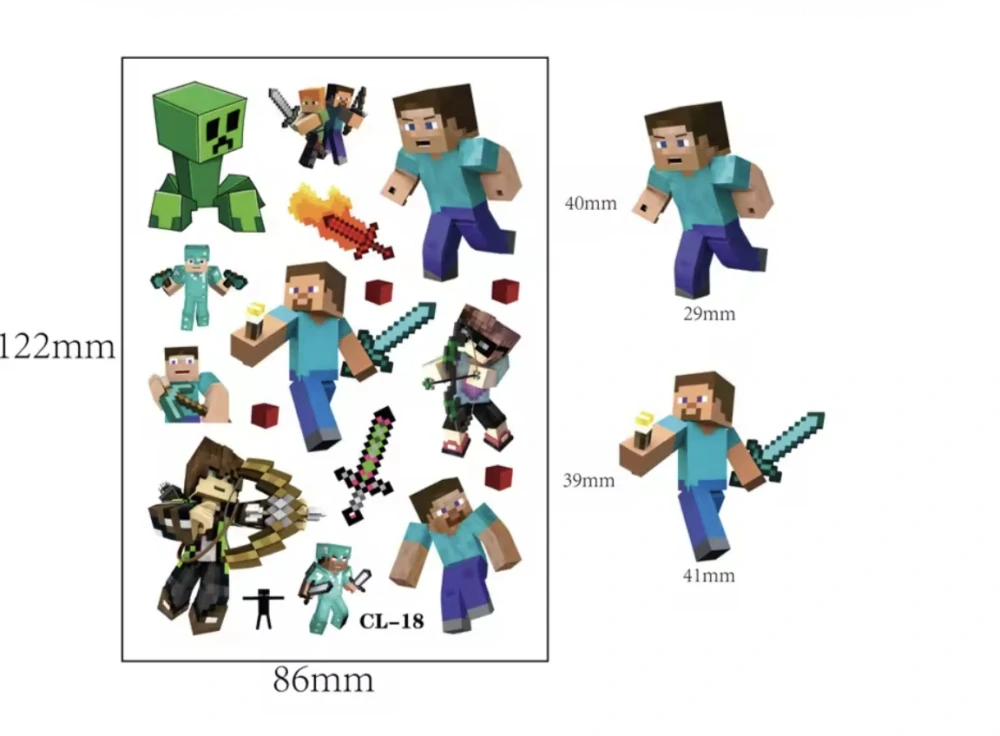 Dětské dočasné tetování - MINECRAFT (A)