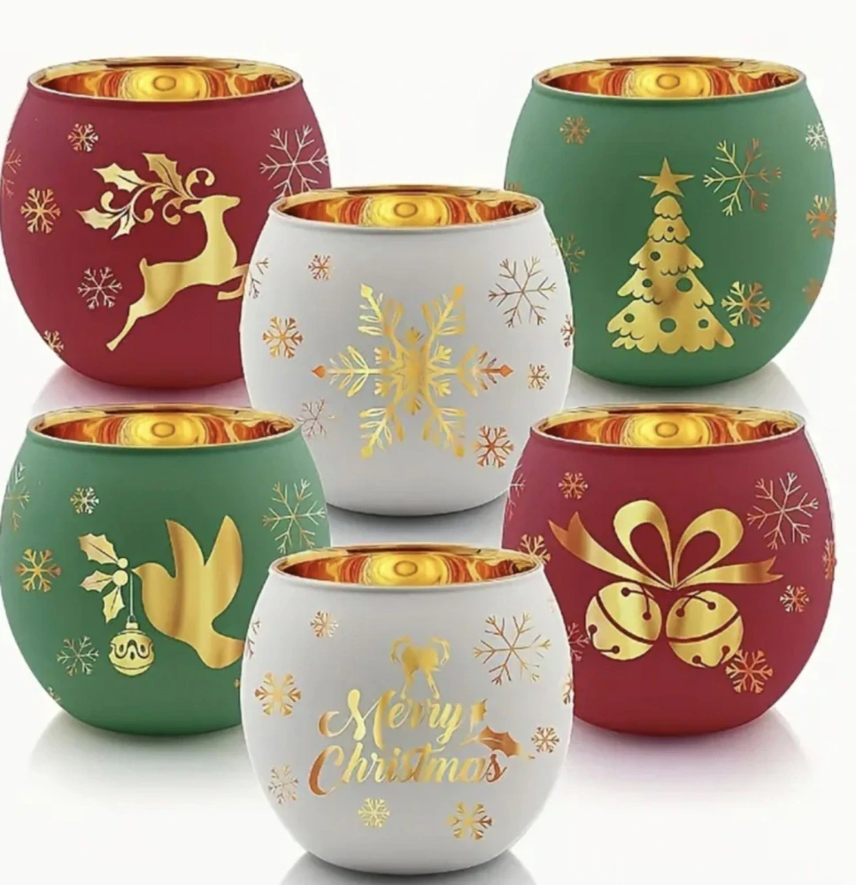 Skleněný svícen - VÁNOCE - ČERVENÝ - 1 ks