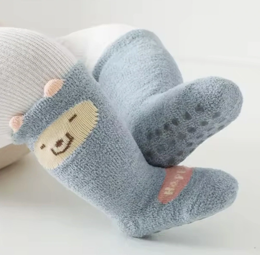 Dlouhé protiskluzové flísové ponožky -  MODRÉ - (24-36 m) L