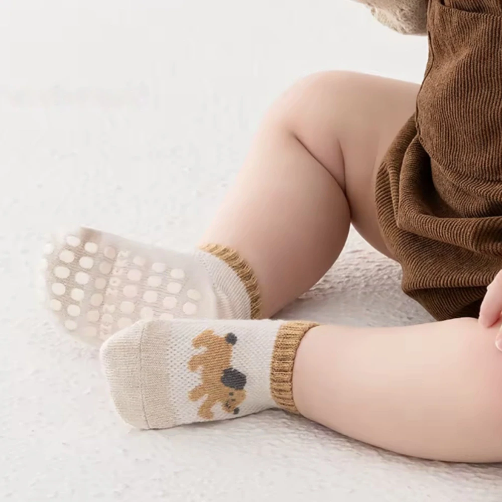 Protiskluzové síťované ponožky - HNĚDÉ - PEJSEK - (3-5 let) L