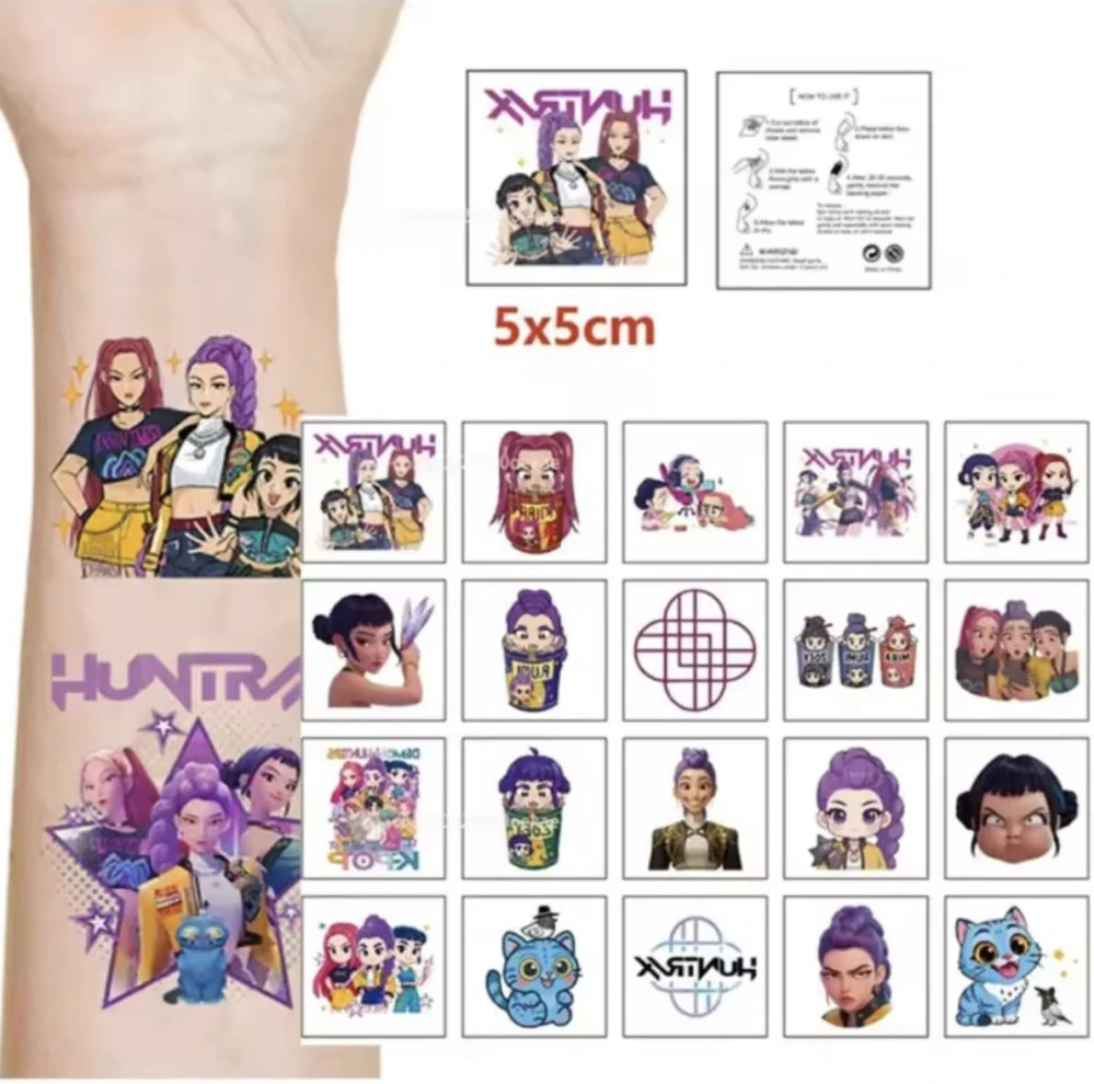 Dětské dočasné tetování - 20 ks - KPOP DEMON HUNTERS - KPOP LOVKYNĚ DÉMONŮ - (C)
