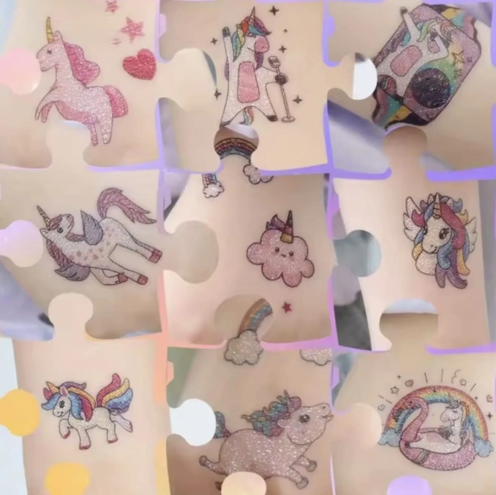 Dětské dočasné tetování - JEDNOROŽCI - metalické - 14 ks
