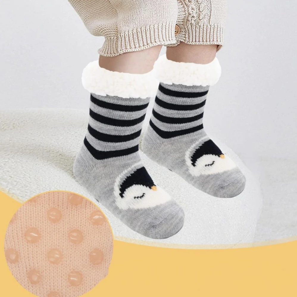 Extra zateplené dětské ponožky s kožíškem - ŠEDÉ - TUČŇÁK (6-9 let) XL