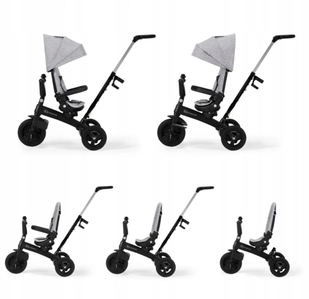 Kinderkraft TWIPPER – rostoucí tříkolka 5v1 s otočným sedadlem - ŠEDÁ