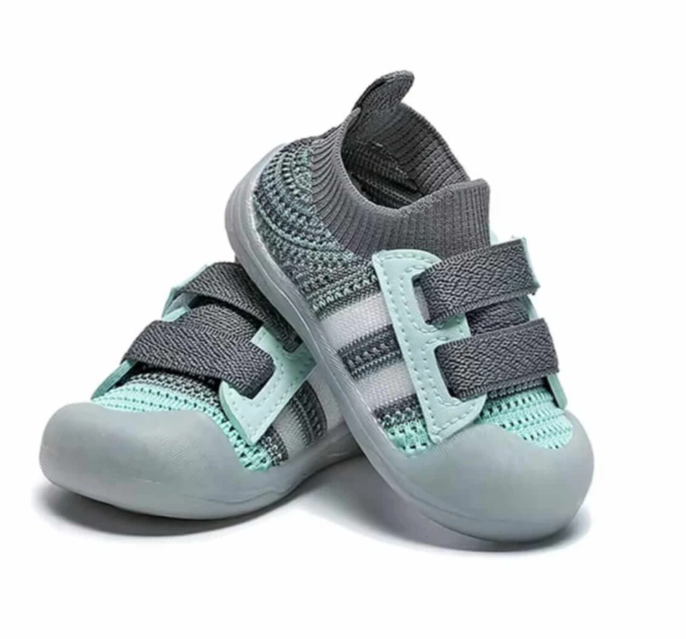 Dětské první botičky "First Steps" s reflexními prvky a anatomickou vložkou - ŠEDOZELENÉ - (18-24m)