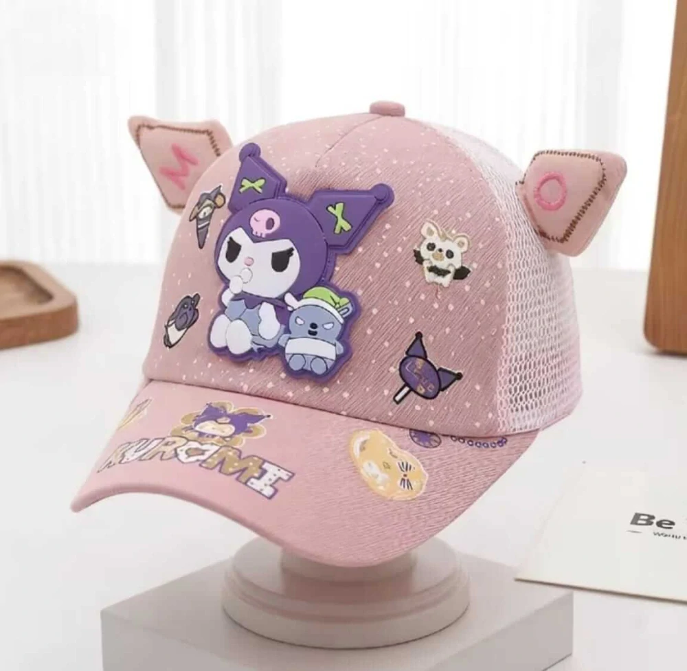 Dětská 3D kšiltovka Kuromi se síťovinou a oušky - RŮŽOVÁ (3-7 let)