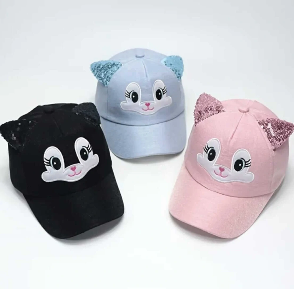 Dětská 3D kšiltovka třpytivá kočička - RŮŽOVÁ (3-7 let)