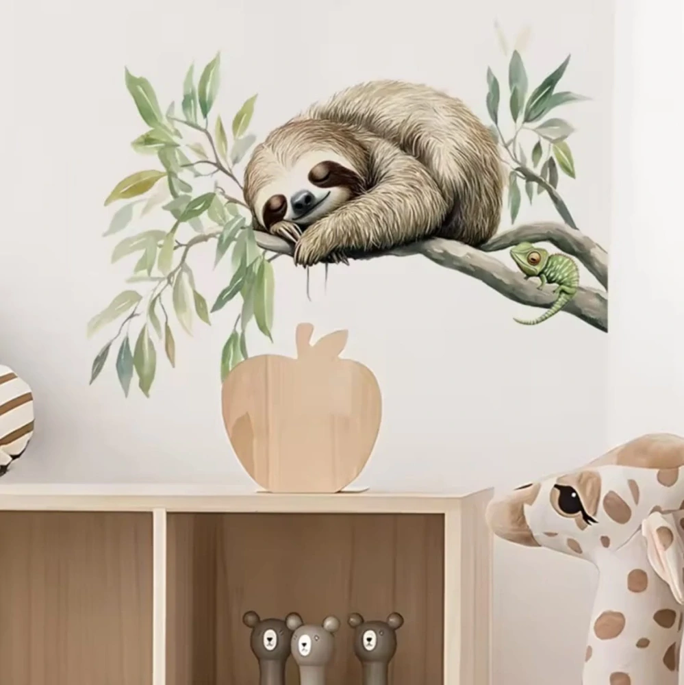 Akvarelová samolepka na zeď – Spící LENOCHOD a chameleon