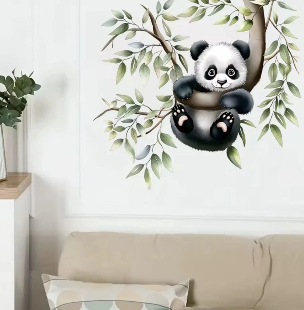 Akvarelová samolepka na zeď – Roztomilá PANDA na větvi
