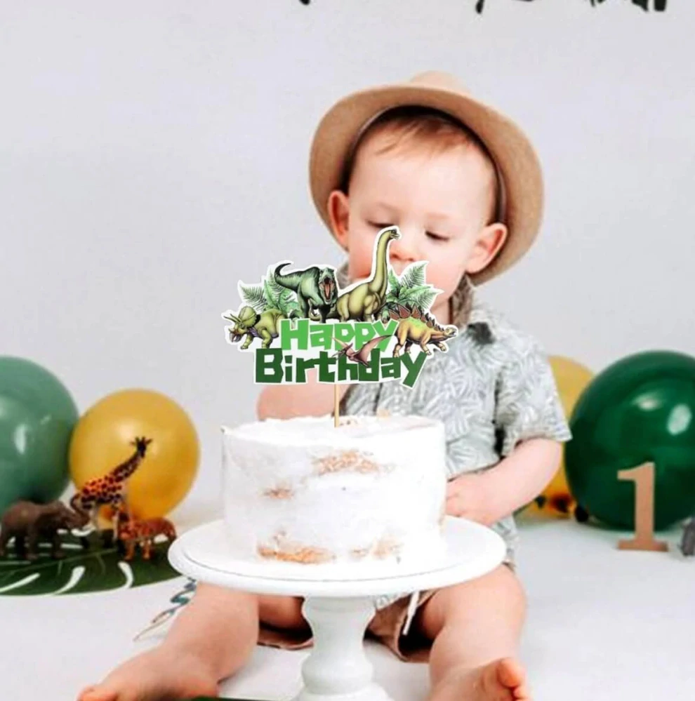 Dekorace na dort - TOPPER Dinosauři s kapradím – Happy Birthday - 1 ks