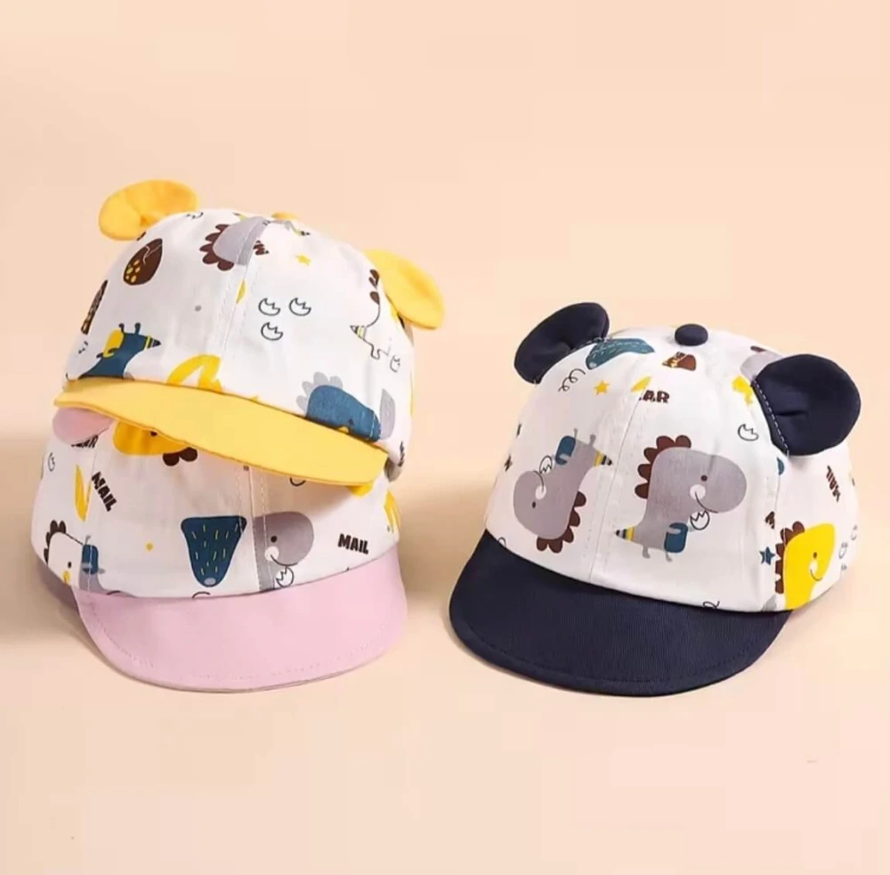 Dětská kšiltovka s oušky a dinosaury - BEAR & DINO - RŮŽOVÁ (3-10 m)