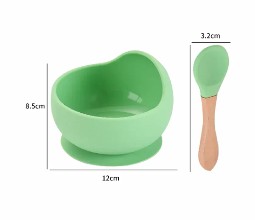 Silikonová miska s přísavkou a lžičkou - ZELENÁ - MINT