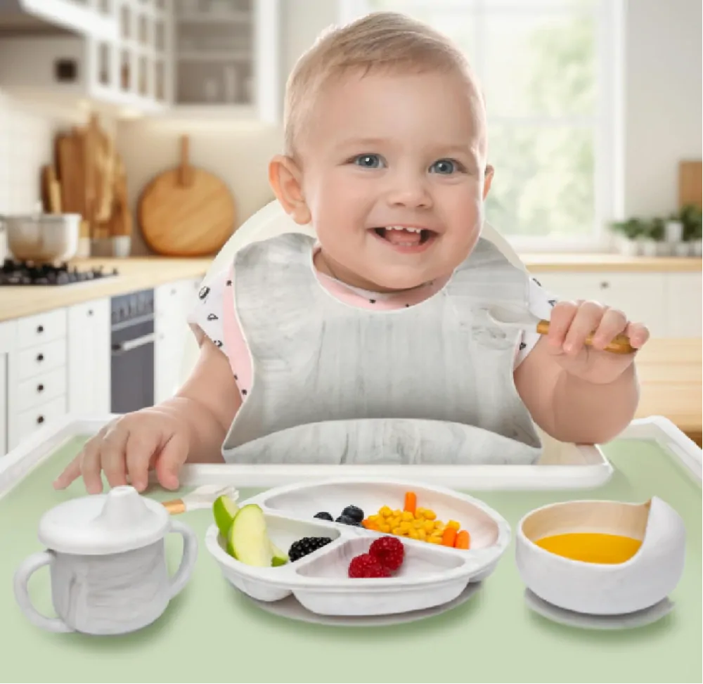 Silikonová jídelní sada 6ks - ŠEDÝ MRAMOR