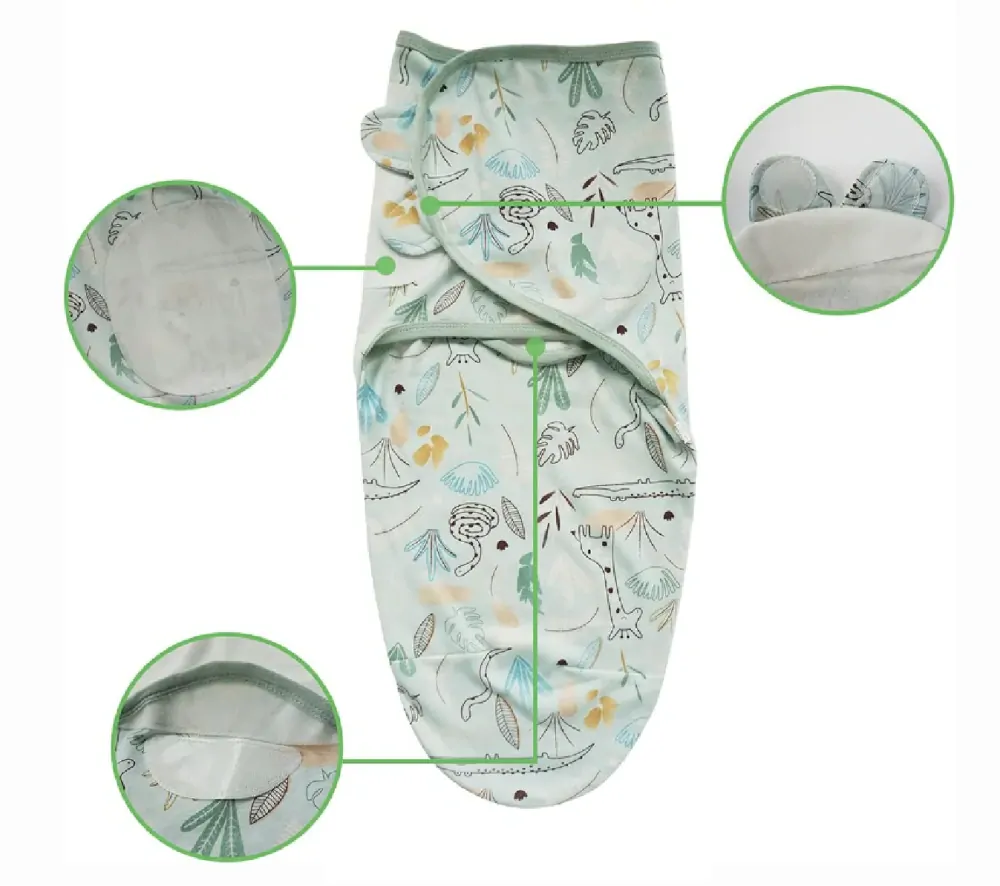 Bavlněné spací pytle 2 ks - ZAVINOVAČKY - ZELENÉ - M (3-6 m) 