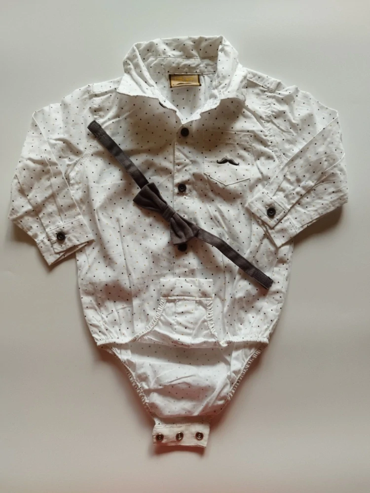 Košilové body s dlouhými rukávy, límcem a motýlkem (6-12 m)