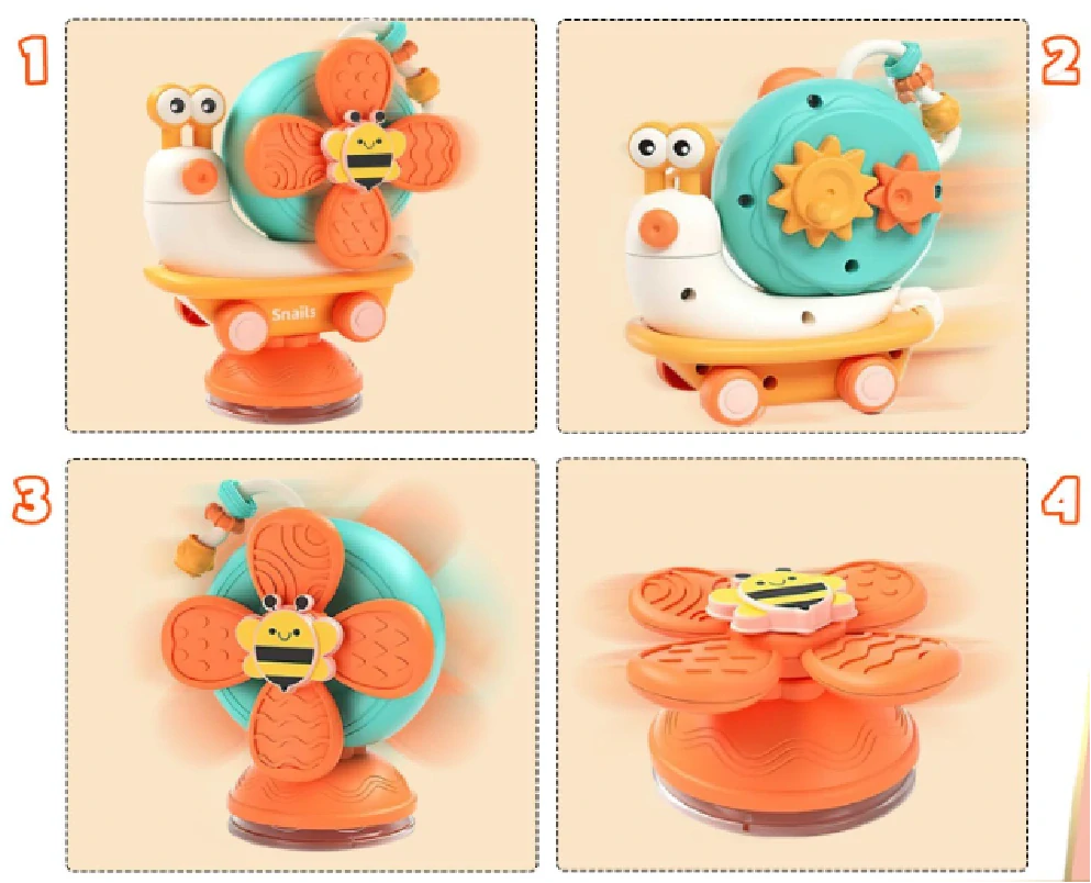 Senzorická hračka chrastítko s přísavkou - VĚTRNÝ ŠNEK - ORANŽOVÝ